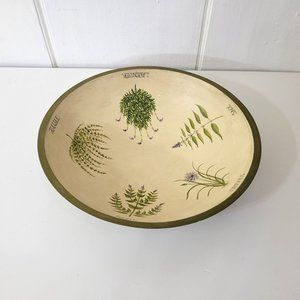 Hand Painted Folk Art Dough Bowl with Herbs